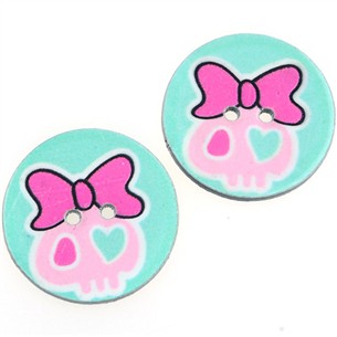 Guziki okrągłe guziczki niebieskie czaszka z kokardką 25mm / 5szt-9781