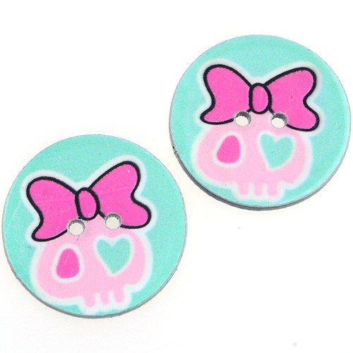 Guziki okrągłe guziczki niebieskie czaszka z kokardką 25mm / 5szt-9781