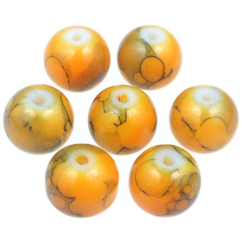Koraliki powlekane marmurkowe / szklane / pomarańczowo-szare / 8mm / 50szt-12786