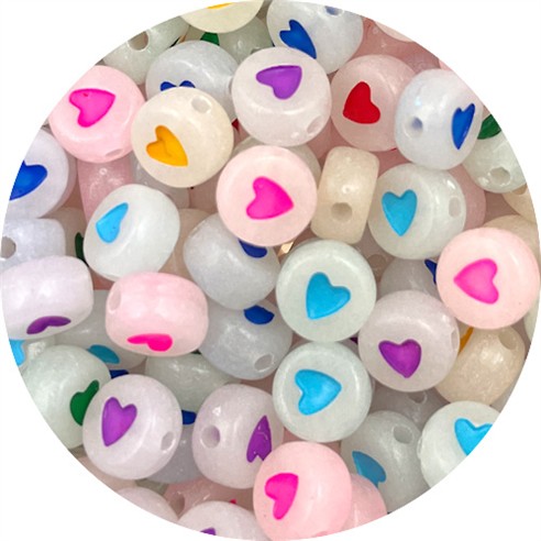 Mix koraliki okrągłe z sercem świecące w ciemności / akrylowe / 7x4mm / 6.8g / 50szt-13150