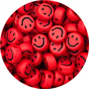 Koraliki czerwone emotki / akrylowe / 7x4mm / 7.1g / 50szt-12394