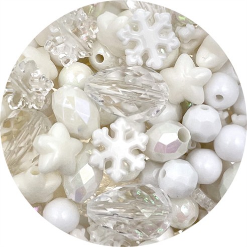 MIX koraliki akrylowe świąteczne / białe / 6-17mm / 50szt-13603