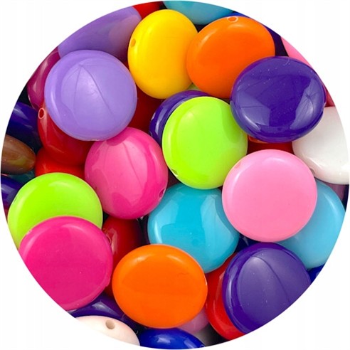 MIX koraliki płaskie monety pastylki / akrylowe / 14x5mm / 32,8g / 50szt-12575