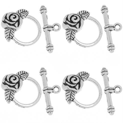 Zapięcie bransoletki kwiatek róża metalowe srebrne 18x19mm 4kpl-13636