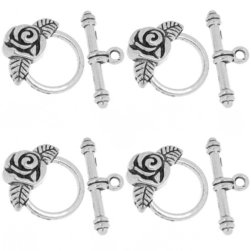 Zapięcie bransoletki kwiatek róża metalowe srebrne 18x19mm 4kpl-13636