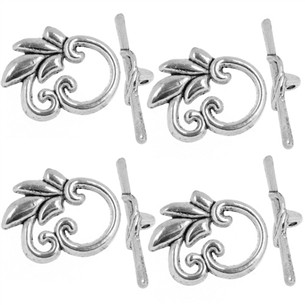 Zapięcie toggle ozdobne do bransoletki listek metalowe srebrne 19x24mm 4kpl-13637