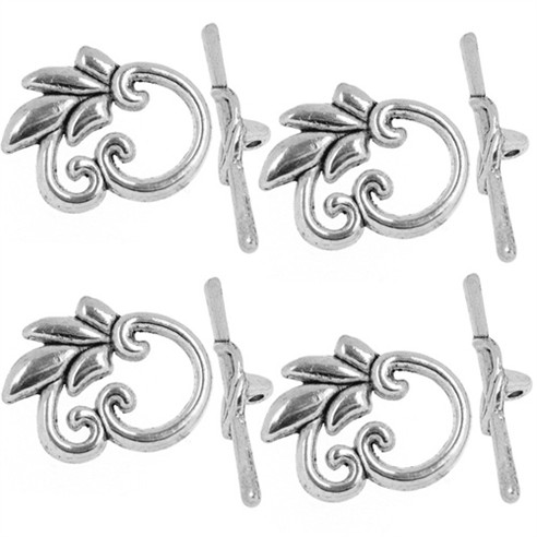 Zapięcie toggle ozdobne do bransoletki listek metalowe srebrne 19x24mm 4kpl-13637