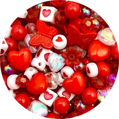 MIX koraliki akrylowe na walentynki biało-czerwone 6-14mm 100szt-13643