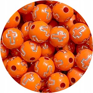 Koraliki kulki zdobione z krzyżykiem akrylowe krzyż pomarańczowe 8mm 50szt-6981