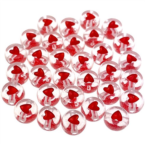 Koraliki przezroczyste z czerwonym sercem akrylowe czerwone 7x4mm 13,0g 100szt-13167