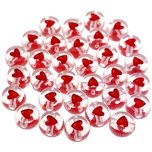 Koraliki przezroczyste z czerwonym sercem akrylowe czerwone 7x4mm 13,0g 100szt-13167