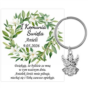 PODZIĘKOWANIE dla gości breloczek Brelok 1 KOMUNIA ŚWIĘTA ANIOŁEK PAMIĄTKA 2B-13658
