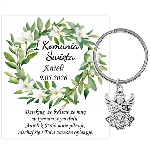 PODZIĘKOWANIE dla gości breloczek Brelok 1 KOMUNIA ŚWIĘTA ANIOŁEK PAMIĄTKA 2B-13658