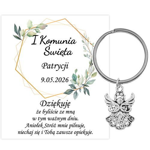 PODZIĘKOWANIE dla gości breloczek Brelok 1 KOMUNIA ŚWIĘTA ANIOŁEK PAMIĄTKA 2C-13659
