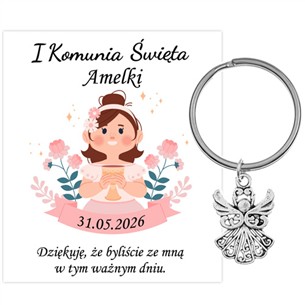PODZIĘKOWANIE dla gości breloczek Brelok 1 KOMUNIA ŚWIĘTA ANIOŁEK PAMIĄTKA 2D-13660