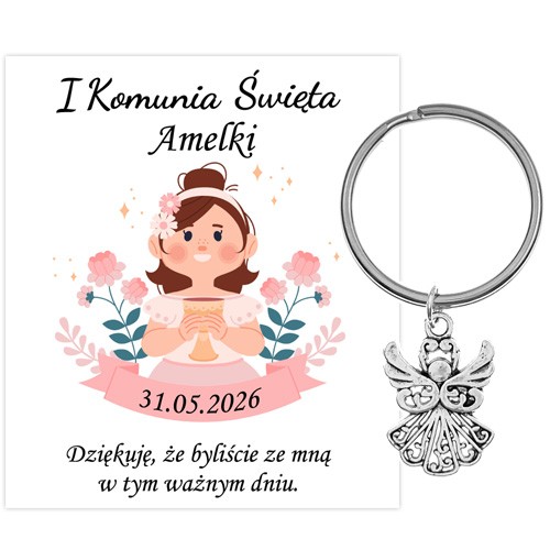 PODZIĘKOWANIE dla gości breloczek Brelok 1 KOMUNIA ŚWIĘTA ANIOŁEK PAMIĄTKA 2D-13660