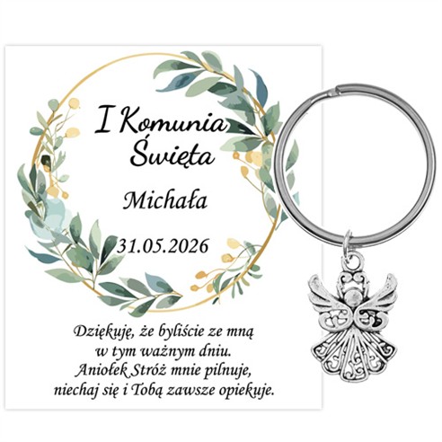 PODZIĘKOWANIE dla gości breloczek Brelok 1 KOMUNIA ŚWIĘTA ANIOŁEK PAMIĄTKA 2F-13662