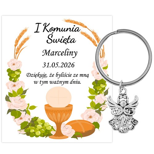 PODZIĘKOWANIE dla gości breloczek Brelok 1 KOMUNIA ŚWIĘTA ANIOŁEK PAMIĄTKA 2G-13663