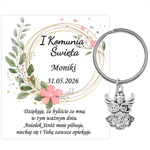 PODZIĘKOWANIE dla gości breloczek Brelok 1 KOMUNIA ŚWIĘTA ANIOŁEK PAMIĄTKA 2H-13664