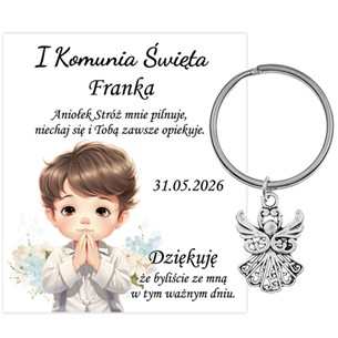 PODZIĘKOWANIE dla gości breloczek Brelok 1 KOMUNIA ŚWIĘTA ANIOŁEK PAMIĄTKA 2I-13665