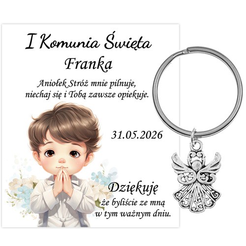 PODZIĘKOWANIE dla gości breloczek Brelok 1 KOMUNIA ŚWIĘTA ANIOŁEK PAMIĄTKA 2I-13665