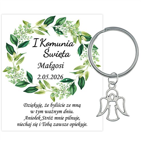 PODZIĘKOWANIE dla gości breloczek Brelok 1 KOMUNIA ŚWIĘTA ANIOŁEK PAMIĄTKA 3A-13667