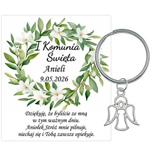 PODZIĘKOWANIE dla gości breloczek Brelok 1 KOMUNIA ŚWIĘTA ANIOŁEK PAMIĄTKA 3B-13668