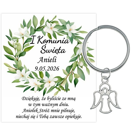 PODZIĘKOWANIE dla gości breloczek Brelok 1 KOMUNIA ŚWIĘTA ANIOŁEK PAMIĄTKA 3B-13668