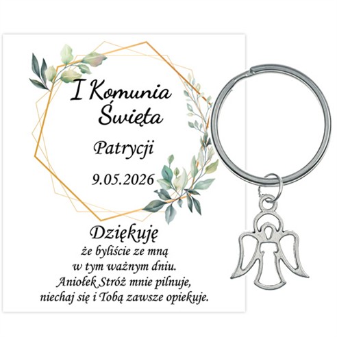 PODZIĘKOWANIE dla gości breloczek Brelok 1 KOMUNIA ŚWIĘTA ANIOŁEK PAMIĄTKA 3C-13669
