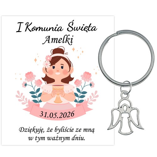 PODZIĘKOWANIE dla gości breloczek Brelok 1 KOMUNIA ŚWIĘTA ANIOŁEK PAMIĄTKA 3D-13670