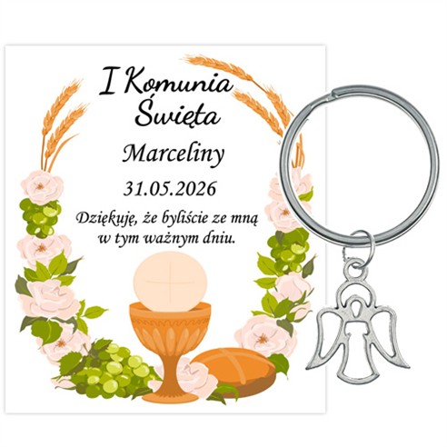 PODZIĘKOWANIE dla gości breloczek Brelok 1 KOMUNIA ŚWIĘTA ANIOŁEK PAMIĄTKA 3G-13673