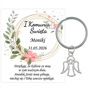 PODZIĘKOWANIE dla gości breloczek Brelok 1 KOMUNIA ŚWIĘTA ANIOŁEK PAMIĄTKA 3H-13674