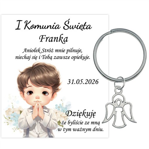 PODZIĘKOWANIE dla gości breloczek Brelok 1 KOMUNIA ŚWIĘTA ANIOŁEK PAMIĄTKA 3I-13675