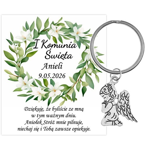 PODZIĘKOWANIE dla gości breloczek Brelok 1 KOMUNIA ŚWIĘTA ANIOŁEK PAMIĄTKA 1B-13647