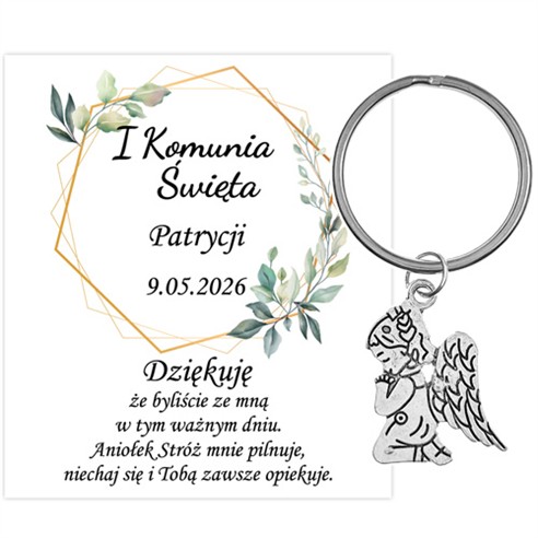 PODZIĘKOWANIE dla gości breloczek Brelok 1 KOMUNIA ŚWIĘTA ANIOŁEK PAMIĄTKA 1C-13648