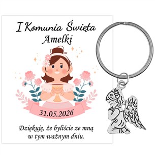 PODZIĘKOWANIE dla gości breloczek Brelok 1 KOMUNIA ŚWIĘTA ANIOŁEK PAMIĄTKA 1D-13650
