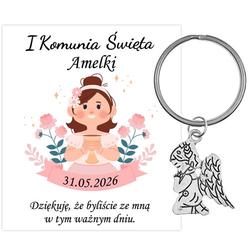 PODZIĘKOWANIE dla gości breloczek Brelok 1 KOMUNIA ŚWIĘTA ANIOŁEK PAMIĄTKA 1D-13650