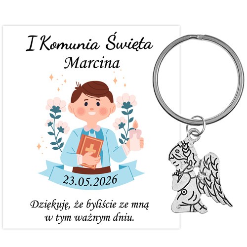 PODZIĘKOWANIE dla gości breloczek Brelok 1 KOMUNIA ŚWIĘTA ANIOŁEK PAMIĄTKA 1E-13651