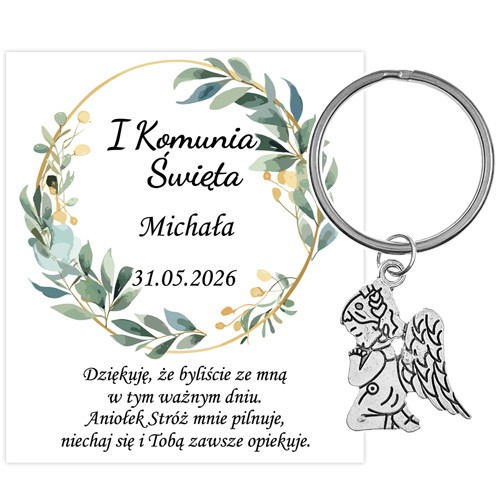 PODZIĘKOWANIE dla gości breloczek Brelok 1 KOMUNIA ŚWIĘTA ANIOŁEK PAMIĄTKA 1F-13652