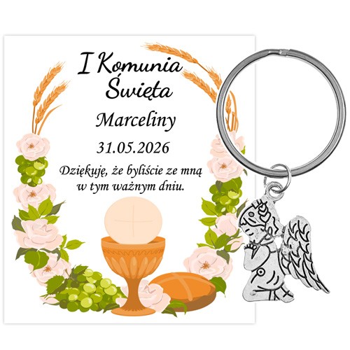 PODZIĘKOWANIE dla gości breloczek Brelok 1 KOMUNIA ŚWIĘTA ANIOŁEK PAMIĄTKA 1G-13653