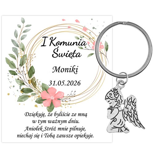 PODZIĘKOWANIE dla gości breloczek Brelok 1 KOMUNIA ŚWIĘTA ANIOŁEK PAMIĄTKA 1H-13654