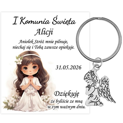 PODZIĘKOWANIE dla gości breloczek Brelok 1 KOMUNIA ŚWIĘTA ANIOŁEK PAMIĄTKA 1J-13656