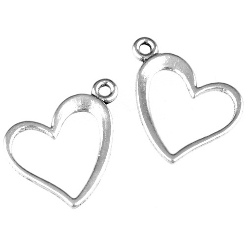 Zawieszka serce serduszko stop metalu srebrny 13x15x1mm 10szt-11190