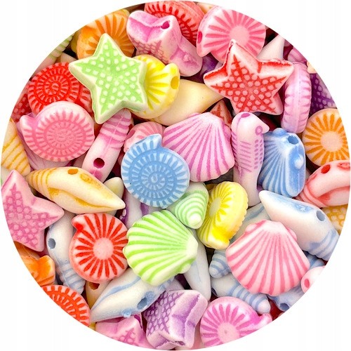MIX koraliki owoce morza akrylowe 6-15x4-12mm 32,0g 100szt-9290