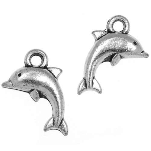 Zawieszka charms delfinek akrylowa antyczna srebrna 17x11,5x5mm 20szt-7278