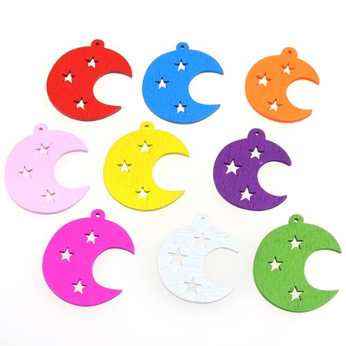 MIX zawieszki księżyce drewniane multikolor 25x21mm 4szt-7657