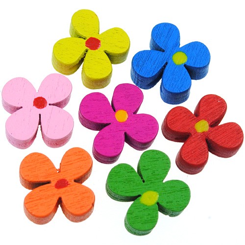 MIX koraliki kwiatki kwiatuszki drewniane multikolor 13x5mm 10szt-9263