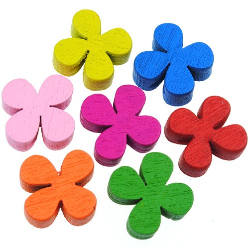 MIX koraliki kwiatki kwiatuszki drewniane multikolor 21x4mm 10szt-13689