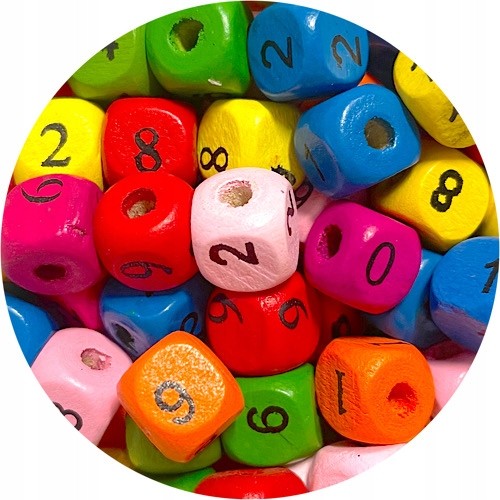 MIX koraliki kostki cyferki drewniane 10mm 24,4g 50szt-5184