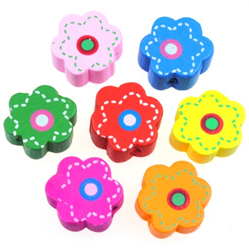 MIX kwiatki kwiatuszki drewniane multikolor 14x5mm 20szt-7651